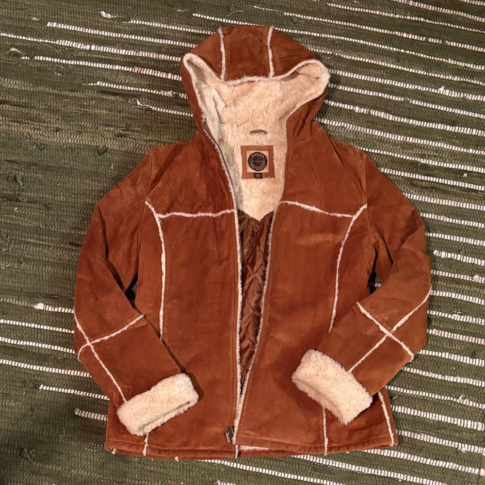 Giacca Brown Leather Jacket with Cream Accents